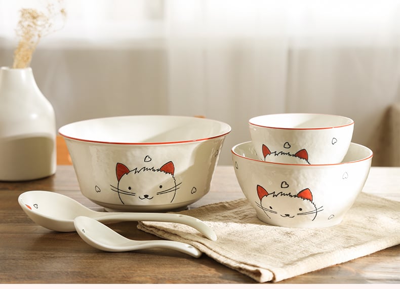 陶瓷碗和勺猫小咪系列10